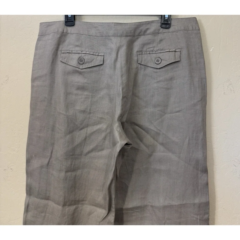 Sandro Linen Trousers Women 14 Taupe Wide Leg Pants Beachy Resort Coastal Casual - Picture 5 of 5